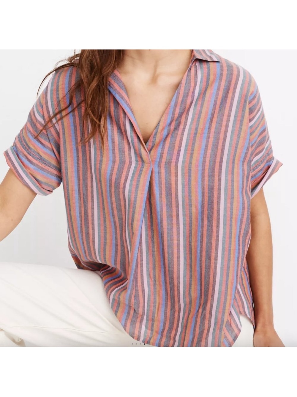 Madewell Courier Button-Back Shirt in Rainbow Stripe